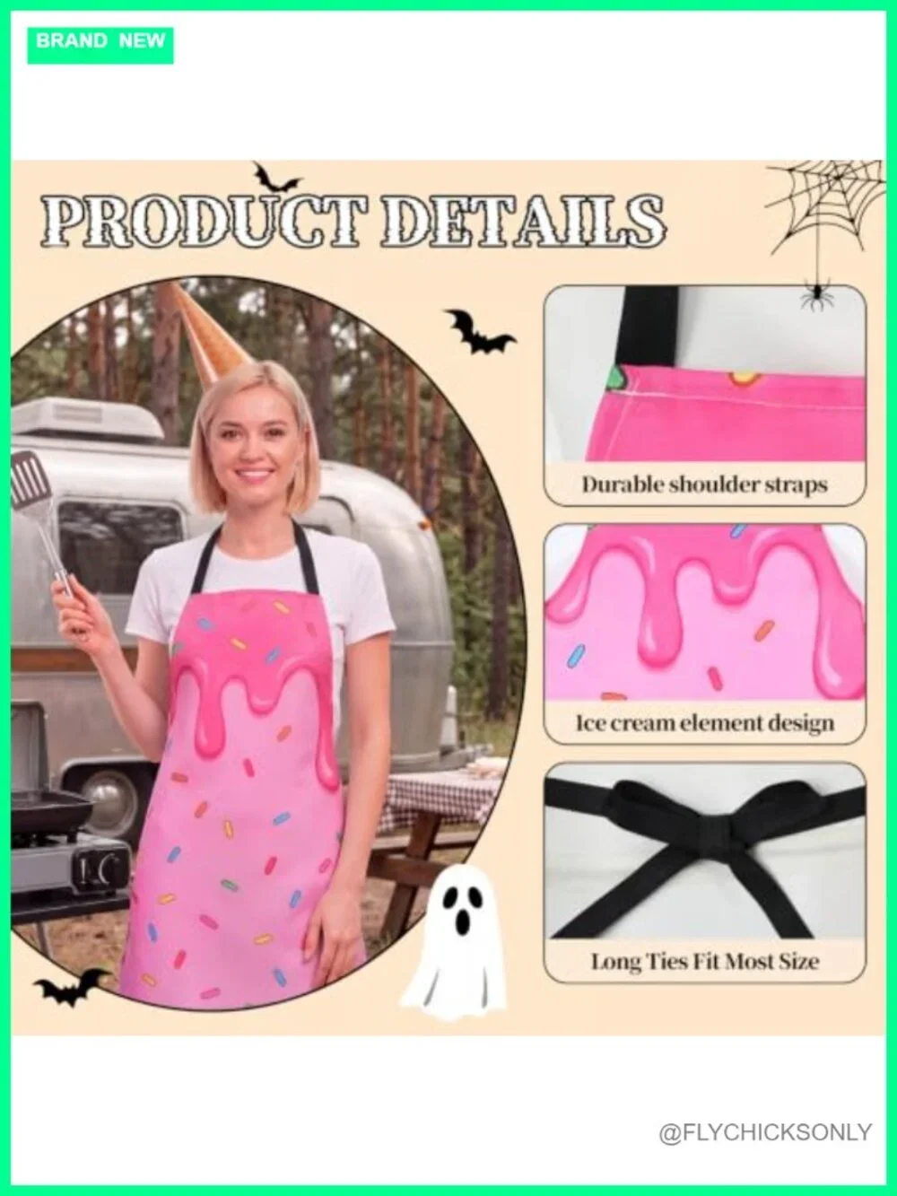 Set of 4 Ice Cream Apron & Cone Headband Halloween Adult Costume